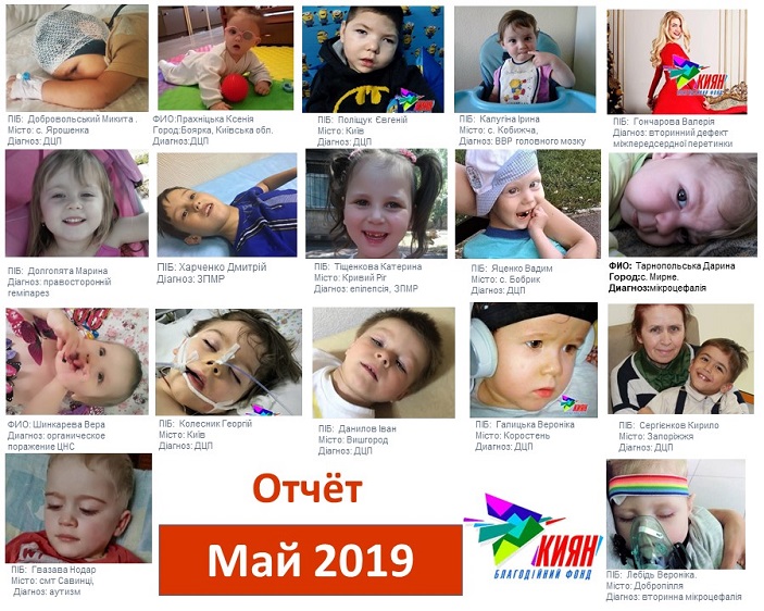 На фото все подопечные БФ «Киян», кому помогли в МАЕ 2019 г. на сумму 602 387,62 грн. 
 От всей души благодарим всех  жертвователей, сделавших вклад в здоровье наших деток, и желаем скорейшего восстановления, здоровья и беззаботного счастливого детства!