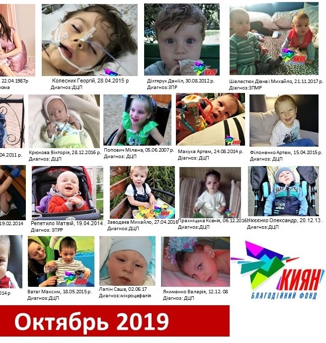 На фото все подопечные БФ КИЯН, кому помогли в октябре 2019 года!От всей души благодарим всех жертвователей, сделавших вклад в здоровье наших деток, и желаем скорейшего восстановления, здоровья и беззаботного счастливого детства!
